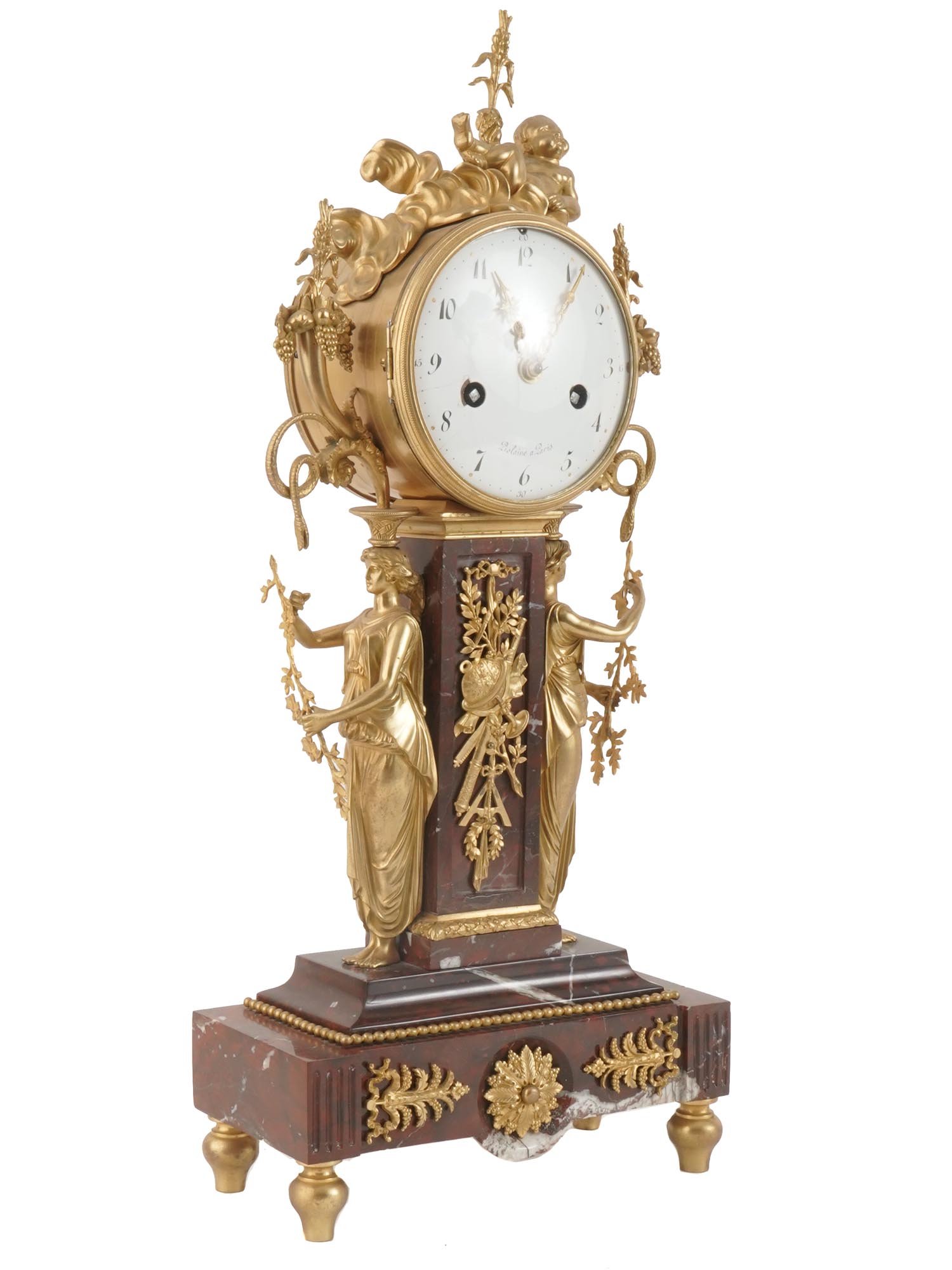 ANTIQUE FRENCH EMPIRE PIOLAINE ORMOLU MANTEL CLOCK PIC-1